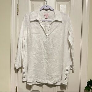 St Tropez white 100% Linen tunic With side buttons S